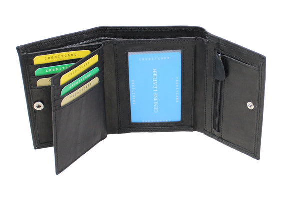 Gents RFID Nappa Leather Trifold Passcase Wallet Black -  - morucha